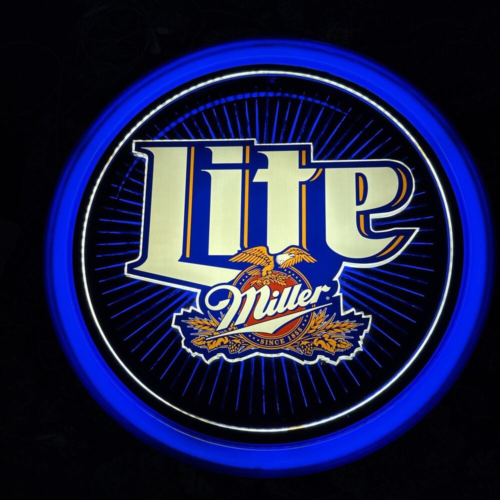 Vintage Miller Lite 19" Round Lighted Motion Wall Bar Sign ~ April 1997